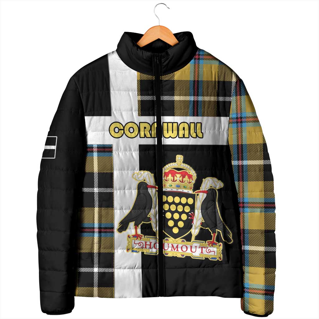 Personalized Cornwall Padded Jacket Coat Of Arms - Cornish Tartan - Wonder Print Shop