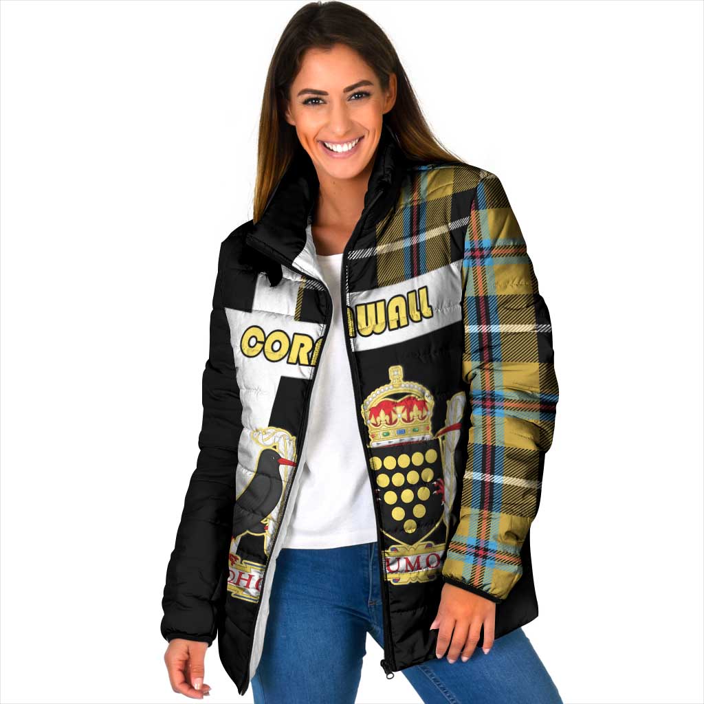 Personalized Cornwall Padded Jacket Coat Of Arms - Cornish Tartan - Wonder Print Shop