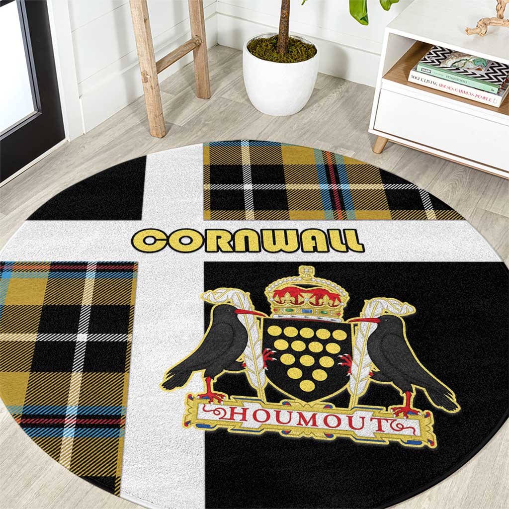 Cornwall Round Carpet Coat Of Arms - Cornish Tartan - Wonder Print Shop