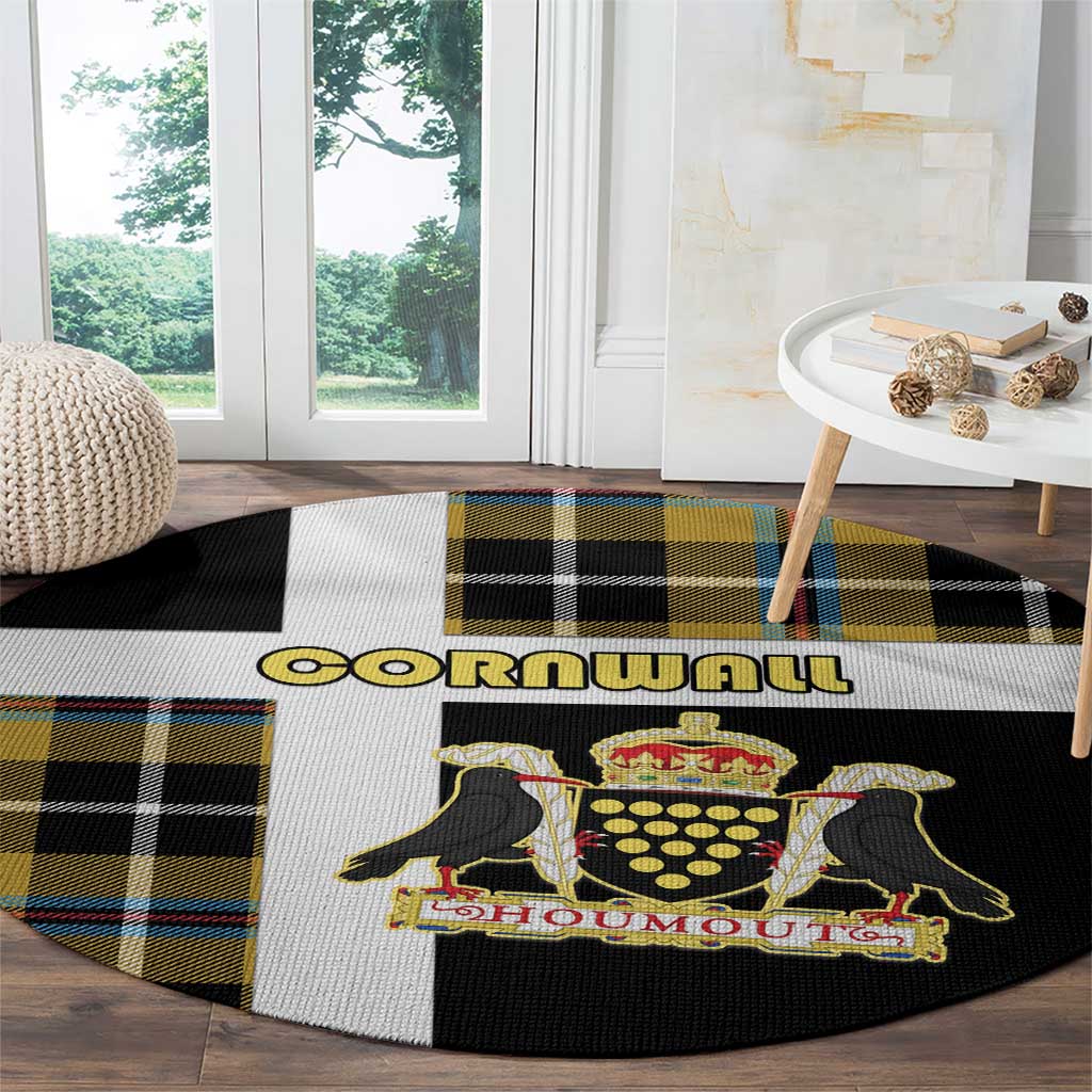 Cornwall Round Carpet Coat Of Arms - Cornish Tartan - Wonder Print Shop