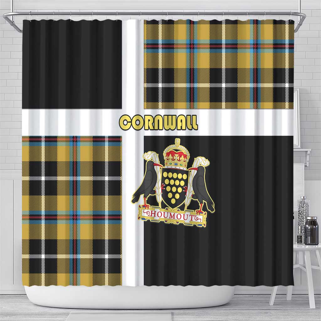 Cornwall Shower Curtain Coat Of Arms - Cornish Tartan - Wonder Print Shop