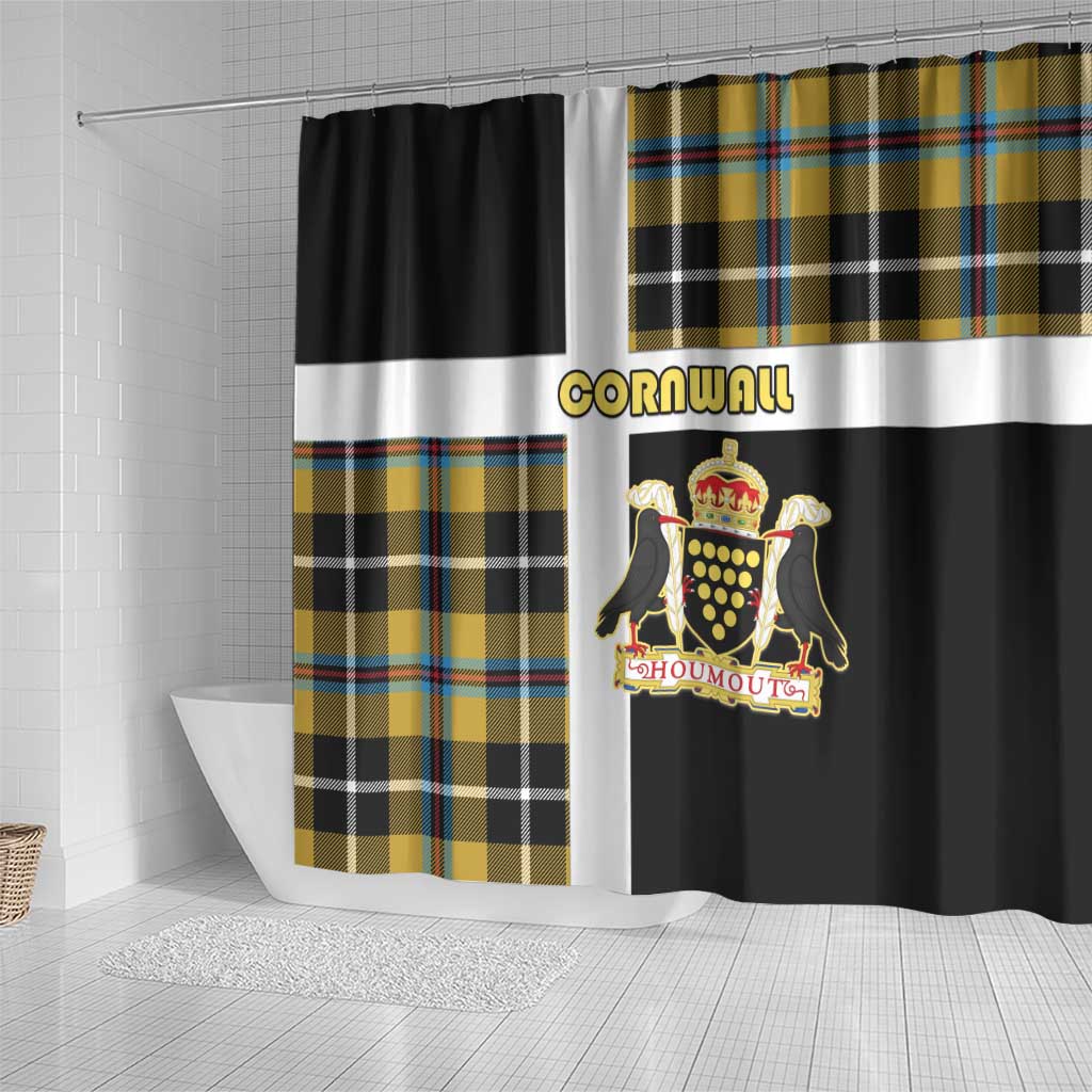 Cornwall Shower Curtain Coat Of Arms - Cornish Tartan - Wonder Print Shop