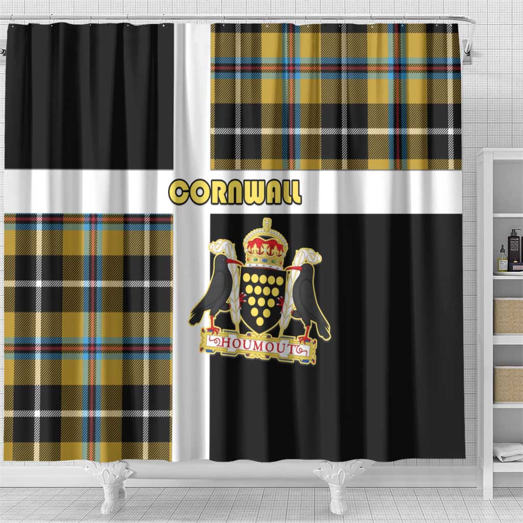 Cornwall Shower Curtain Coat Of Arms - Cornish Tartan - Wonder Print Shop