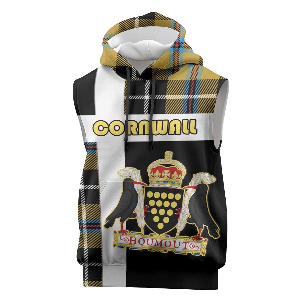 Personalized Cornwall Sleeveless Hoodie Coat Of Arms - Cornish Tartan - Wonder Print Shop