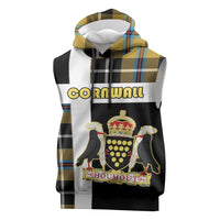 Personalized Cornwall Sleeveless Hoodie Coat Of Arms - Cornish Tartan - Wonder Print Shop