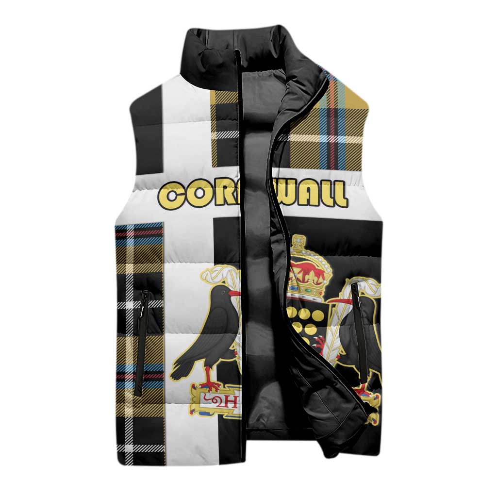 Personalized Cornwall Sleeveless Puffer Jacket Coat Of Arms - Cornish Tartan - Wonder Print Shop