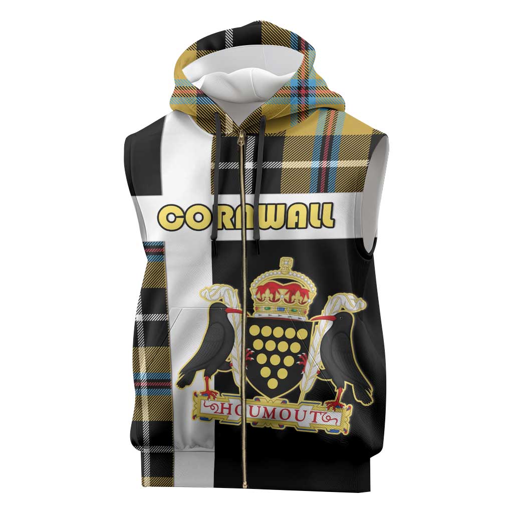 Personalized Cornwall Sleeveless Zip Hoodie Coat Of Arms - Cornish Tartan - Wonder Print Shop