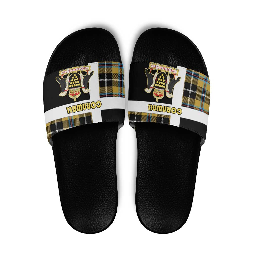 Cornwall Slide Sandals Coat Of Arms - Cornish Tartan - Wonder Print Shop