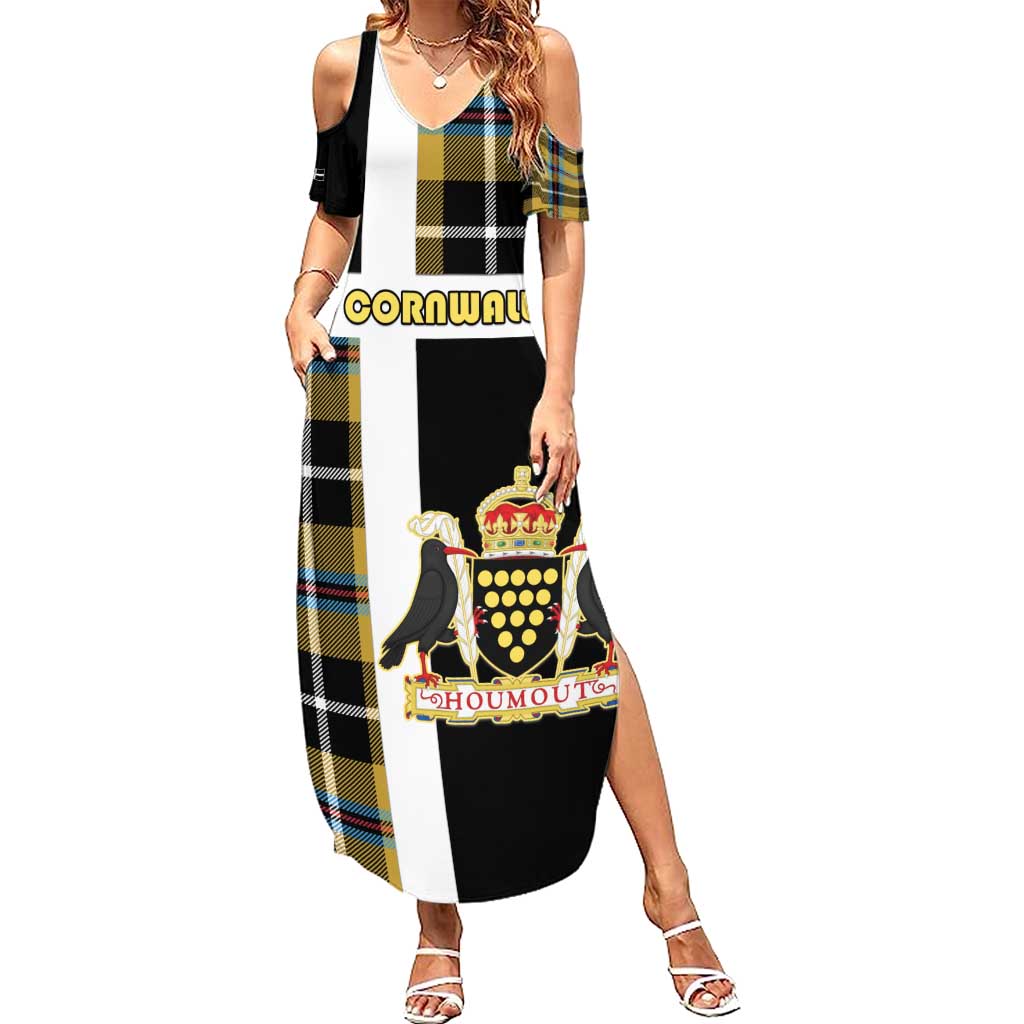 Personalized Cornwall Summer Maxi Dress Coat Of Arms - Cornish Tartan - Wonder Print Shop