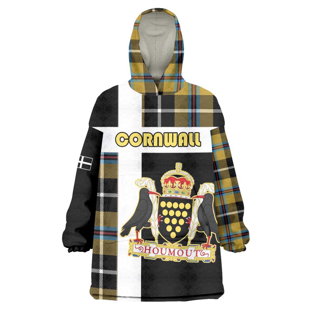 Personalized Cornwall Wearable Blanket Hoodie Coat Of Arms - Cornish Tartan - Wonder Print Shop