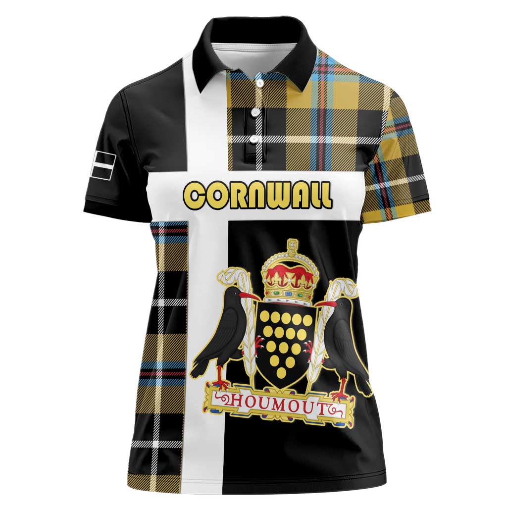 Personalized Cornwall Women Polo Shirt Coat Of Arms - Cornish Tartan - Wonder Print Shop