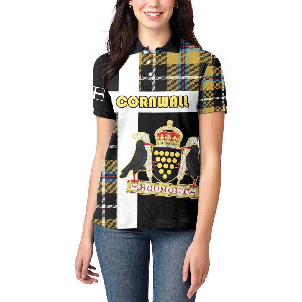 Personalized Cornwall Women Polo Shirt Coat Of Arms - Cornish Tartan - Wonder Print Shop