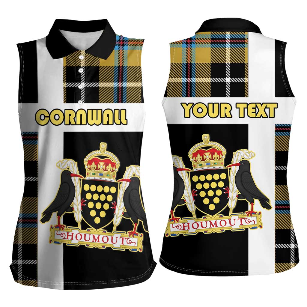 Personalized Cornwall Women Sleeveless Polo Shirt Coat Of Arms - Cornish Tartan - Wonder Print Shop