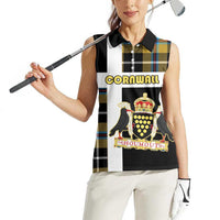 Personalized Cornwall Women Sleeveless Polo Shirt Coat Of Arms - Cornish Tartan - Wonder Print Shop