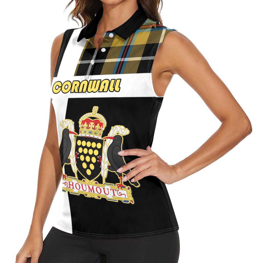 Personalized Cornwall Women Sleeveless Polo Shirt Coat Of Arms - Cornish Tartan - Wonder Print Shop