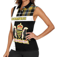 Personalized Cornwall Women Sleeveless Polo Shirt Coat Of Arms - Cornish Tartan - Wonder Print Shop