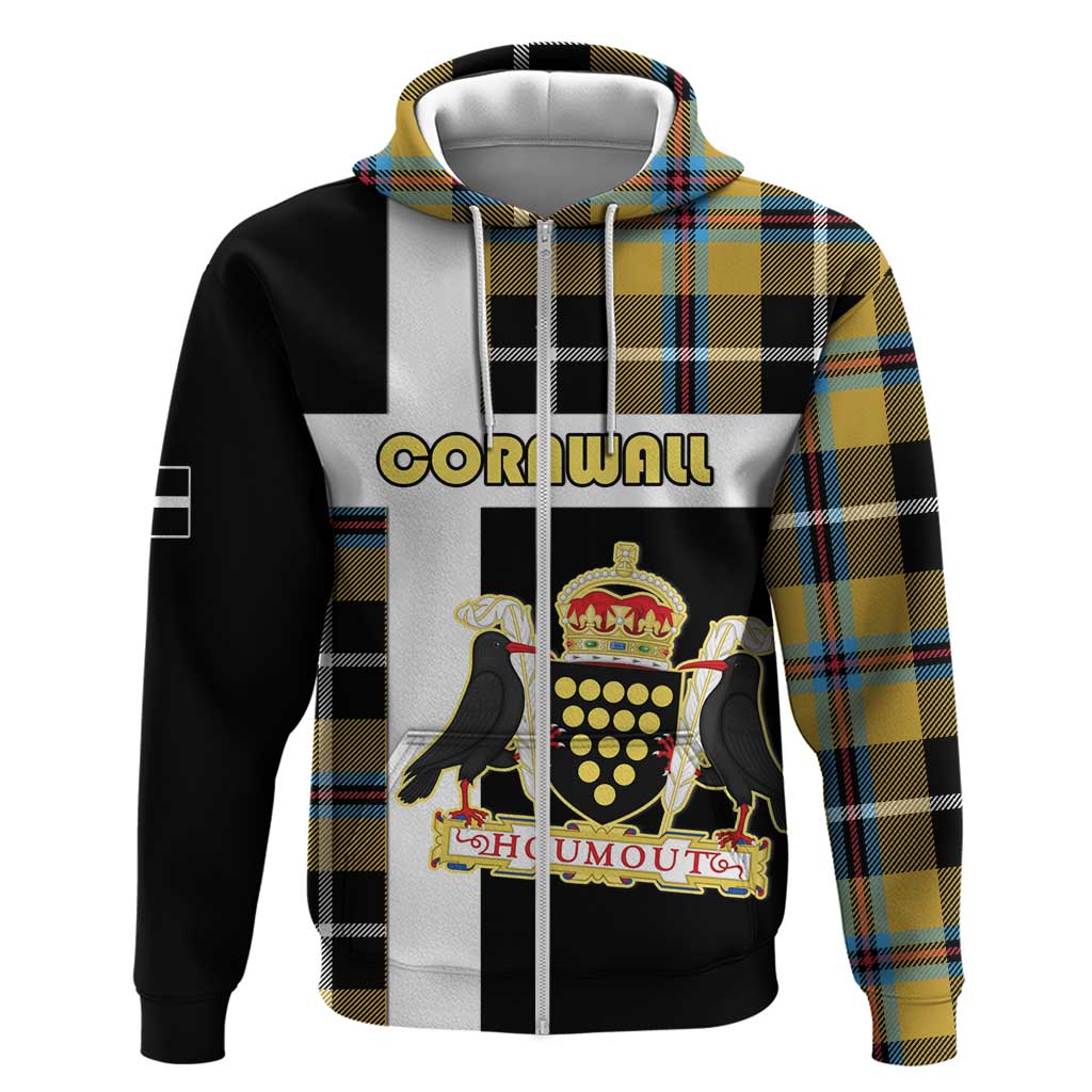 Personalized Cornwall Zip Hoodie Coat Of Arms - Cornish Tartan - Wonder Print Shop