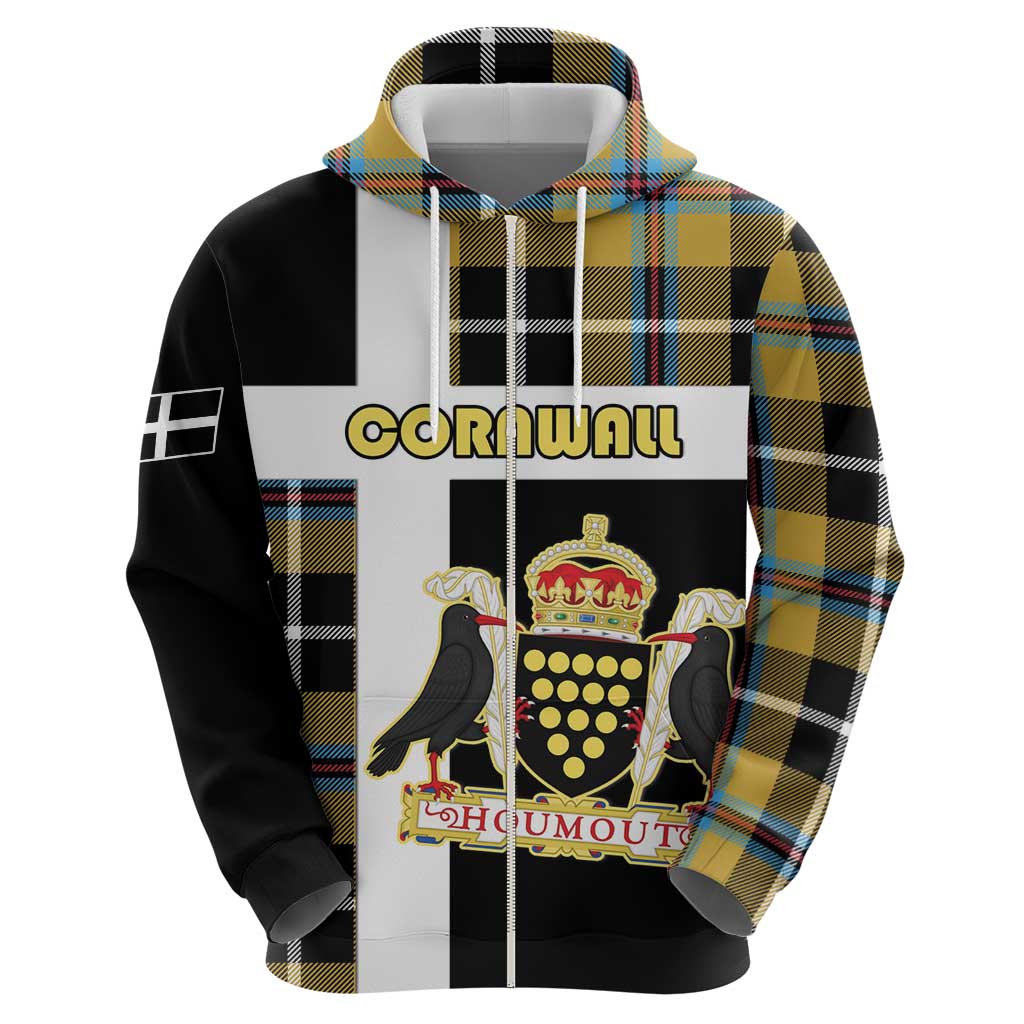Personalized Cornwall Zip Hoodie Coat Of Arms - Cornish Tartan - Wonder Print Shop