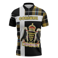 Personalized Cornwall Zipper Polo Shirt Coat Of Arms - Cornish Tartan - Wonder Print Shop