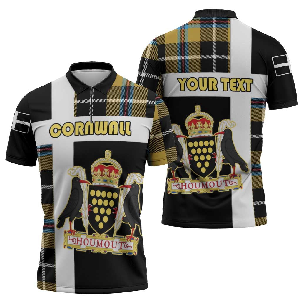 Personalized Cornwall Zipper Polo Shirt Coat Of Arms - Cornish Tartan - Wonder Print Shop