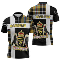 Personalized Cornwall Zipper Polo Shirt Coat Of Arms - Cornish Tartan - Wonder Print Shop