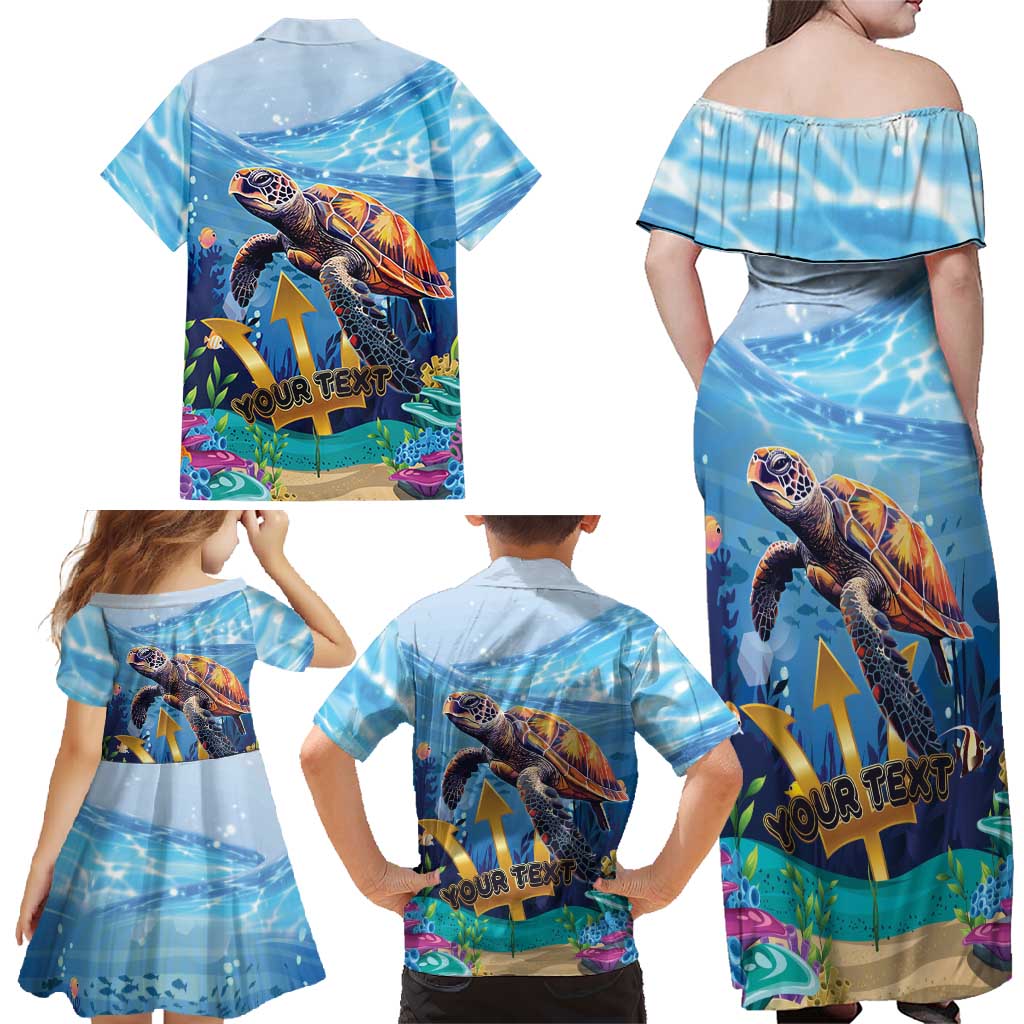 Personalised Barbados Sea Turtle Family Matching Off Shoulder Maxi Dress and Hawaiian Shirt Ocean Style - Wonder Print Shop
