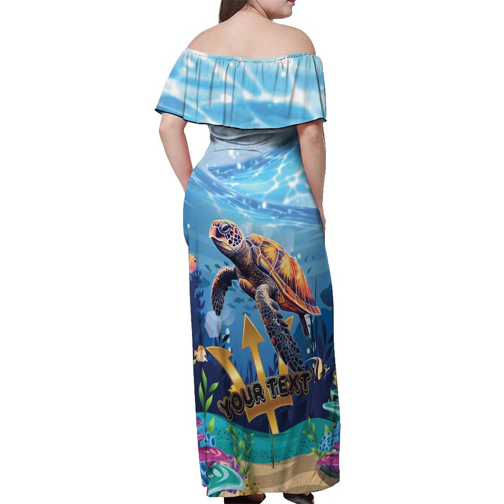 Personalised Barbados Sea Turtle Off Shoulder Maxi Dress Ocean Style - Wonder Print Shop