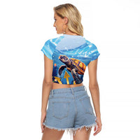 Personalised Barbados Sea Turtle Raglan Cropped T Shirt Ocean Style - Wonder Print Shop