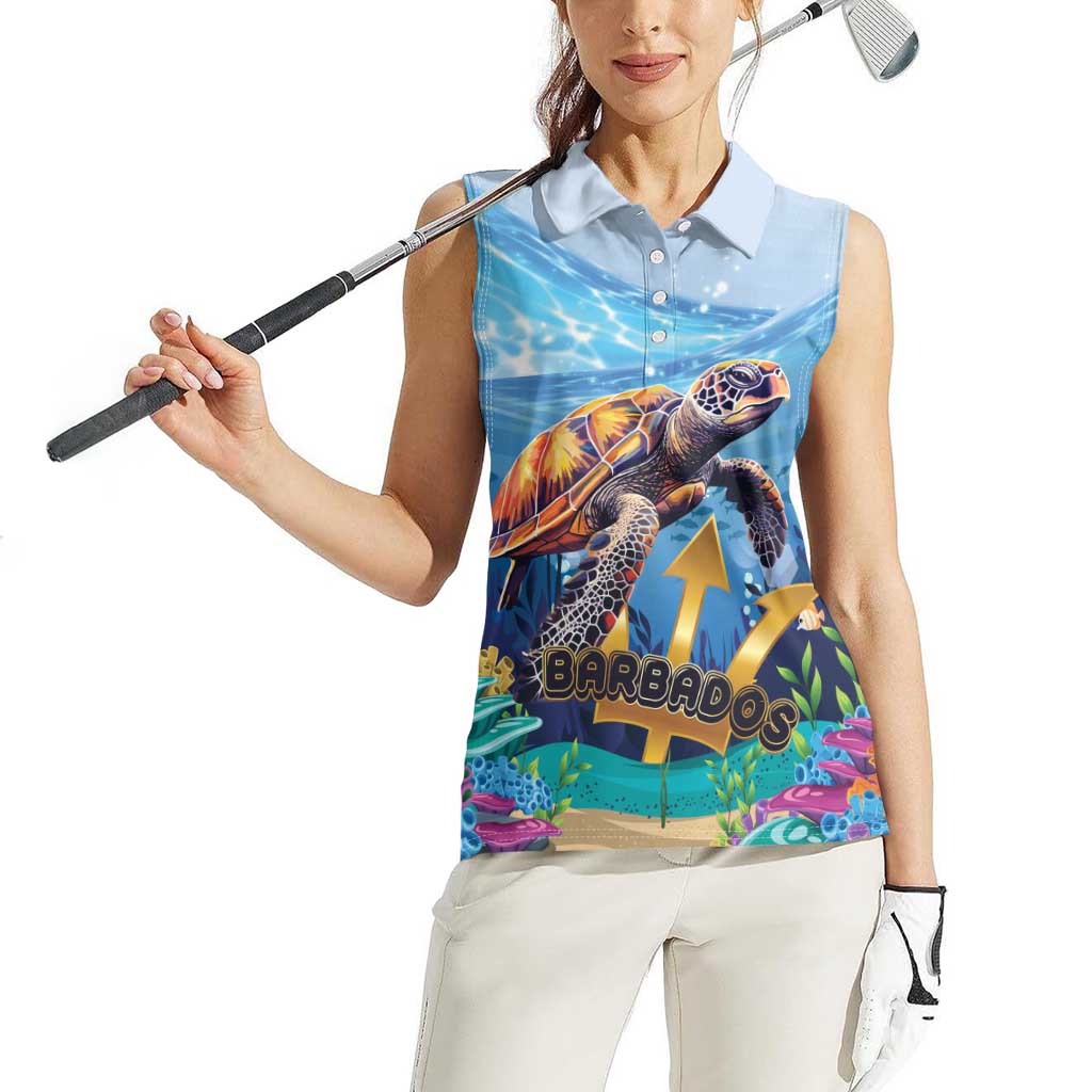 Personalised Barbados Sea Turtle Women Sleeveless Polo Shirt Ocean Style - Wonder Print Shop