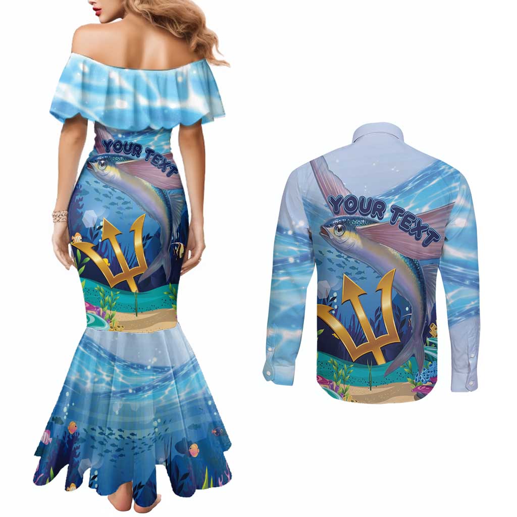Personalised Barbados Flying Fish Couples Matching Mermaid Dress and Long Sleeve Button Shirt Ocean Style