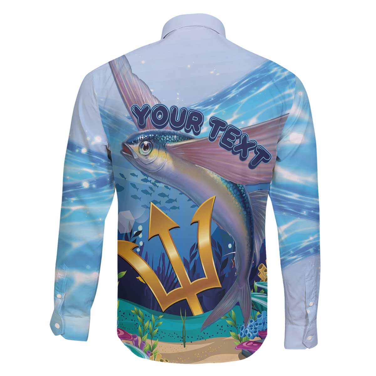 Personalised Barbados Flying Fish Family Matching Off The Shoulder Long Sleeve Dress and Hawaiian Shirt Ocean Style - Wonder Print Shop