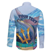 Personalised Barbados Flying Fish Family Matching Off The Shoulder Long Sleeve Dress and Hawaiian Shirt Ocean Style - Wonder Print Shop