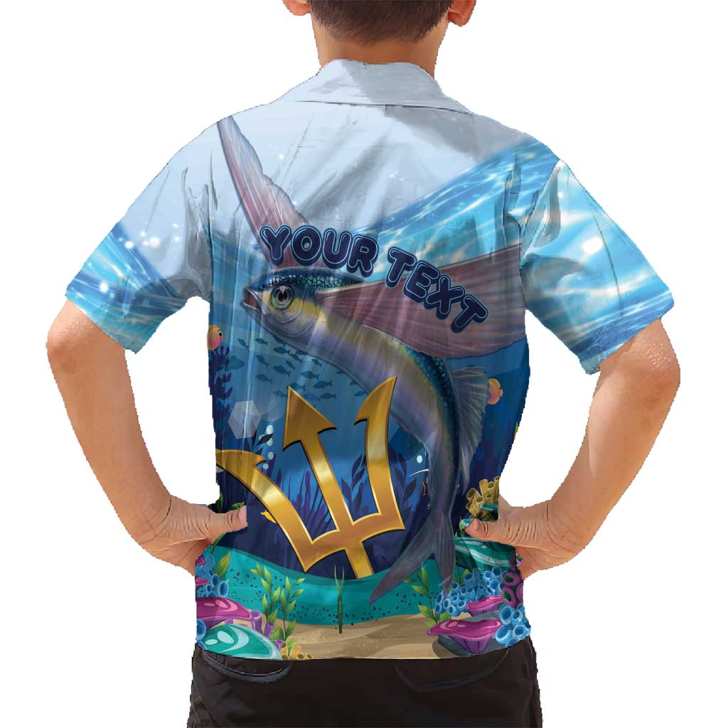 Personalised Barbados Flying Fish Family Matching Off Shoulder Maxi Dress and Hawaiian Shirt Ocean Style - Wonder Print Shop