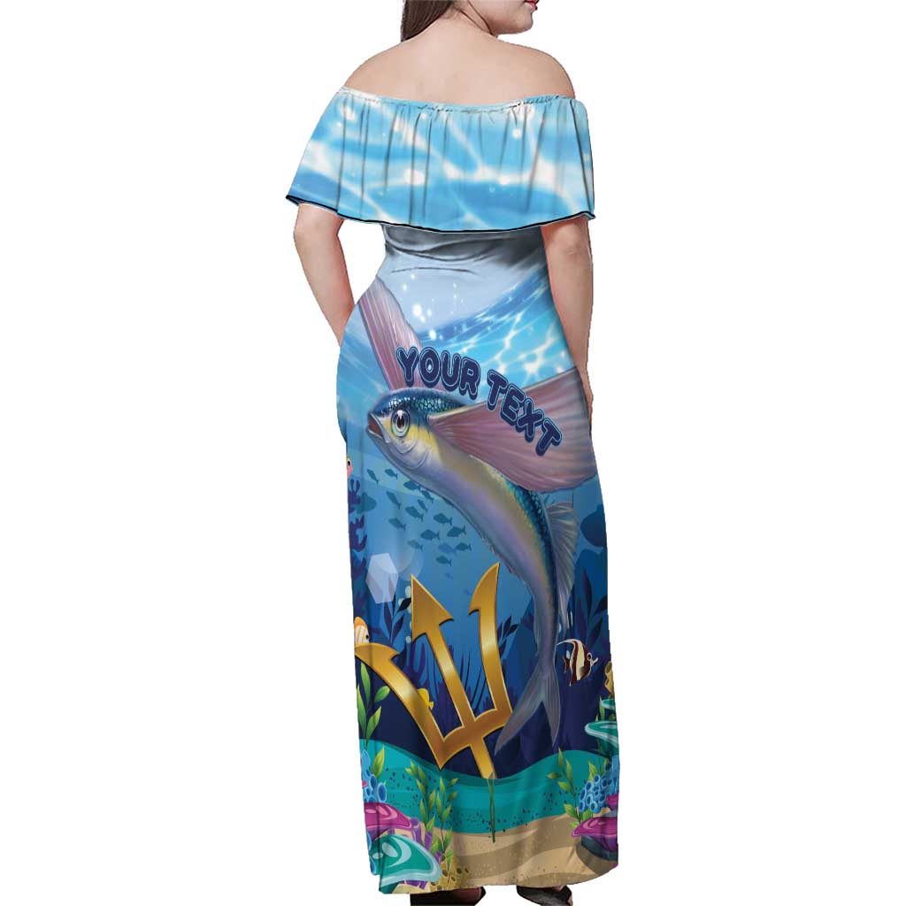 Personalised Barbados Flying Fish Family Matching Off Shoulder Maxi Dress and Hawaiian Shirt Ocean Style - Wonder Print Shop