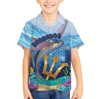 Personalised Barbados Flying Fish Family Matching Off Shoulder Short Dress and Hawaiian Shirt Ocean Style - Wonder Print Shop