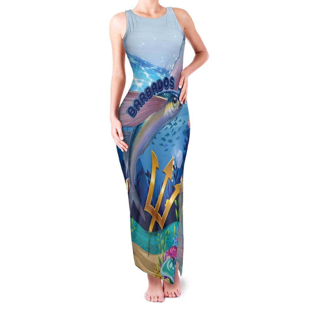 Personalised Barbados Flying Fish Family Matching Tank Maxi Dress and Hawaiian Shirt Ocean Style - Wonder Print Shop