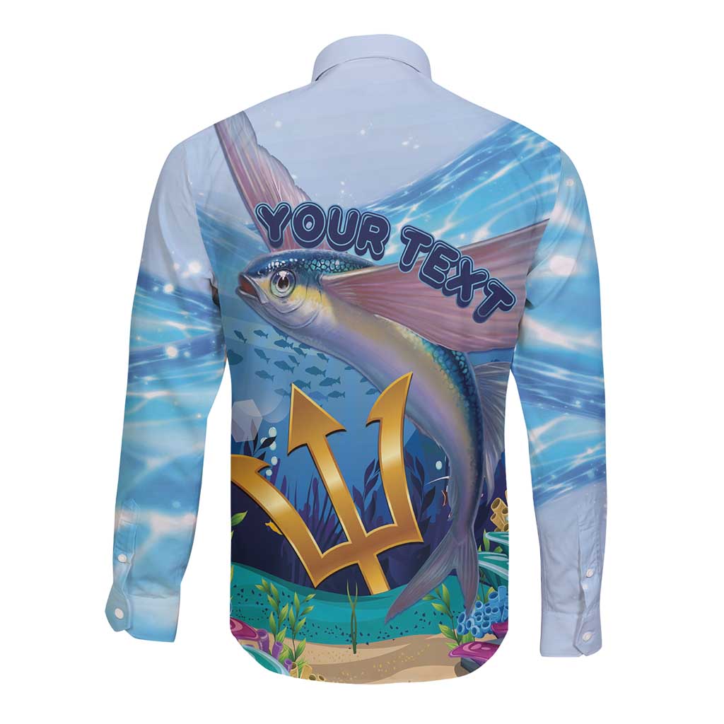 Personalised Barbados Flying Fish Long Sleeve Button Shirt Ocean Style - Wonder Print Shop