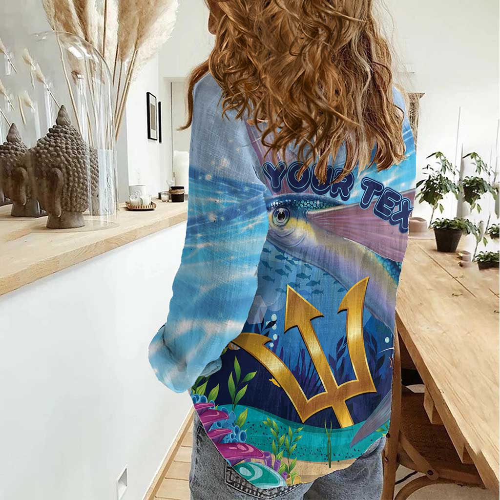 Personalised Barbados Flying Fish Women Casual Shirt Ocean Style - Wonder Print Shop