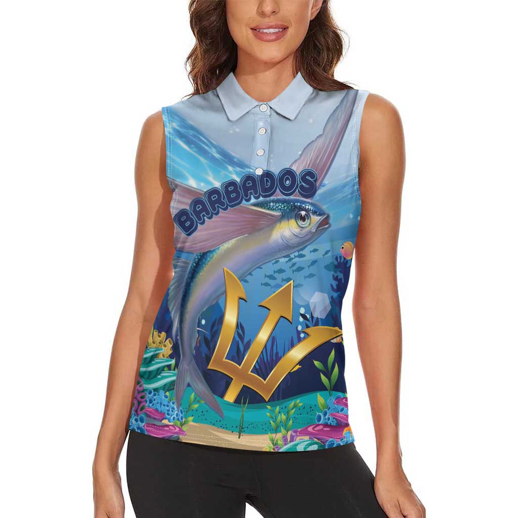Personalised Barbados Flying Fish Women Sleeveless Polo Shirt Ocean Style - Wonder Print Shop