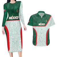 Custom Mexico Football Couples Matching Long Sleeve Bodycon Dress and Hawaiian Shirt Aztec Pattern - Wonder Print Shop