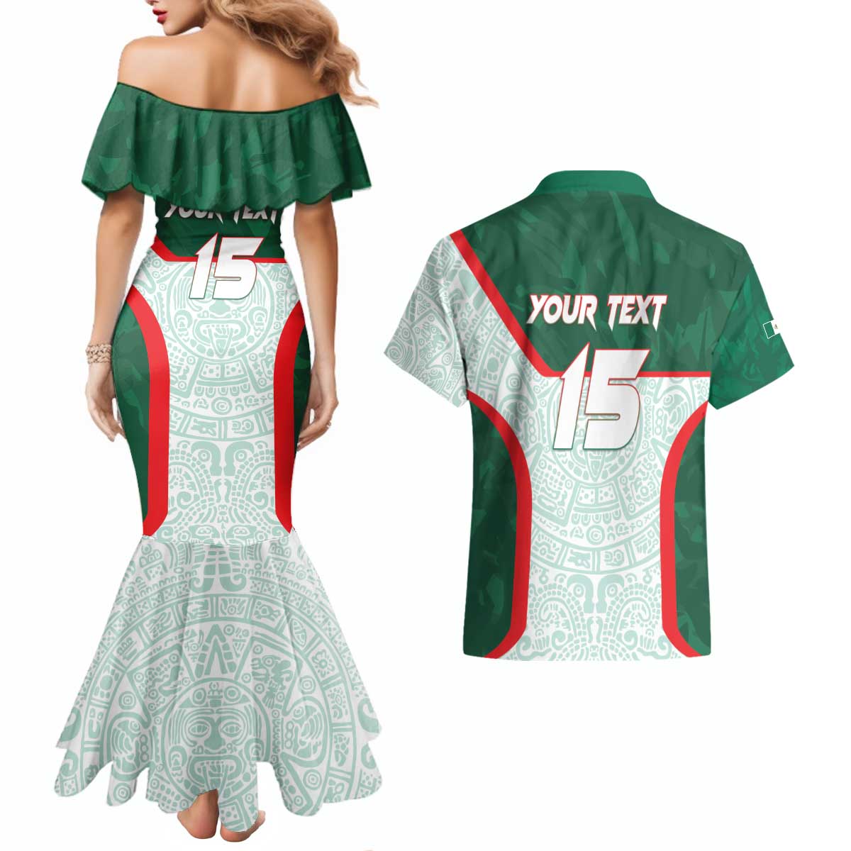 Custom Mexico Football Couples Matching Mermaid Dress and Hawaiian Shirt Aztec Pattern - Wonder Print Shop
