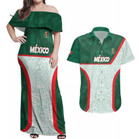 Custom Mexico Football Couples Matching Off Shoulder Maxi Dress and Hawaiian Shirt Aztec Pattern - Wonder Print Shop