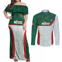 Custom Mexico Football Couples Matching Off Shoulder Maxi Dress and Long Sleeve Button Shirt Aztec Pattern - Wonder Print Shop