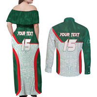 Custom Mexico Football Couples Matching Off Shoulder Maxi Dress and Long Sleeve Button Shirt Aztec Pattern - Wonder Print Shop