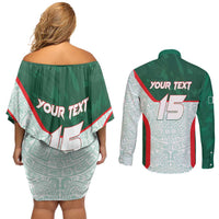 Custom Mexico Football Couples Matching Off Shoulder Short Dress and Long Sleeve Button Shirt Aztec Pattern - Wonder Print Shop