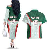 Custom Mexico Football Couples Matching Off The Shoulder Long Sleeve Dress and Hawaiian Shirt Aztec Pattern - Wonder Print Shop