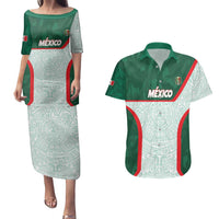 Custom Mexico Football Couples Matching Puletasi and Hawaiian Shirt Aztec Pattern - Wonder Print Shop