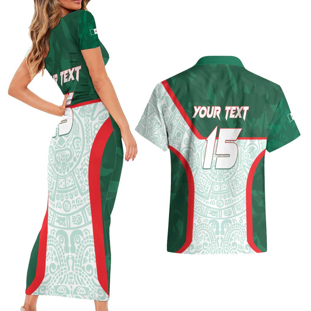 Custom Mexico Football Couples Matching Short Sleeve Bodycon Dress and Hawaiian Shirt Aztec Pattern - Wonder Print Shop