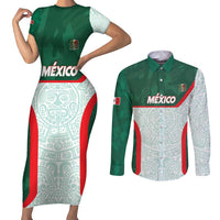 Custom Mexico Football Couples Matching Short Sleeve Bodycon Dress and Long Sleeve Button Shirt Aztec Pattern - Wonder Print Shop