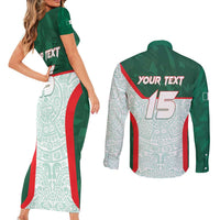 Custom Mexico Football Couples Matching Short Sleeve Bodycon Dress and Long Sleeve Button Shirt Aztec Pattern - Wonder Print Shop
